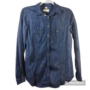 LOFT The Softened Chambray Button Up Western Boho Shirt Size Small